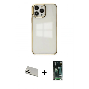 MARSİLYAN™- iPhone 13 Pro Max Kılıf Doruk Doku Prime - Şeffaf 360 Full Body Arka Koruyucu + Rainbow Kamera Lens Koruma Cam - BZ