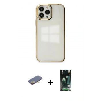 MARSİLYAN™- iPhone 13 Pro Max Kılıf Doruk Doku Prime - Şeffaf 360 Full Body Arka Koruyucu + Renkli Kamera Lens Koruma Cam - SI