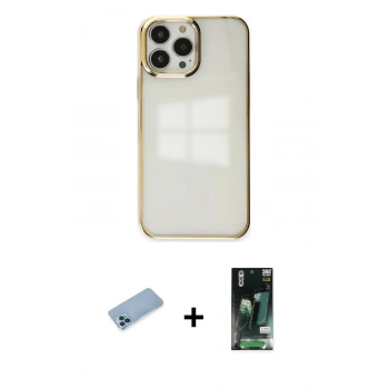MARSİLYAN™- iPhone 13 Pro Max Kılıf Doruk Doku Prime - Şeffaf 360 Full Body Arka Koruyucu + Shine Kamera Lens Koruma Cam - MI
