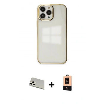 MARSİLYAN™- iPhone 13 Pro Max Kılıf Doruk Doku Prime - Şeffaf Maxco Cam Ekran Koruyucu + Rainbow Kamera Lens Koruma Cam - BZ