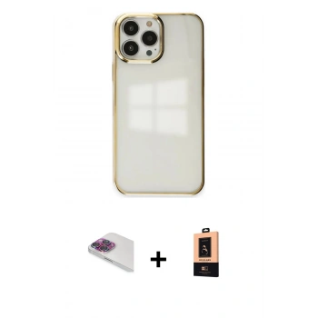 MARSİLYAN™- iPhone 13 Pro Max Kılıf Doruk Doku Prime - Şeffaf Maxco Cam Ekran Koruyucu + Pers Alüminyum Kamera Lens - GI