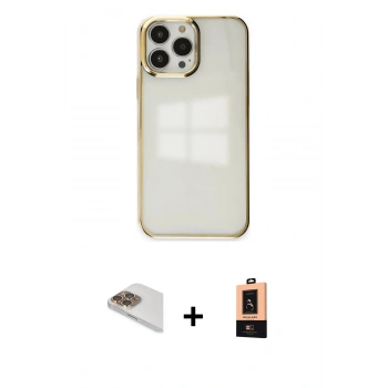 MARSİLYAN™- iPhone 13 Pro Max Kılıf Doruk Doku Prime - Şeffaf Maxco Cam Ekran Koruyucu + Pers Alüminyum Kamera Lens - GD
