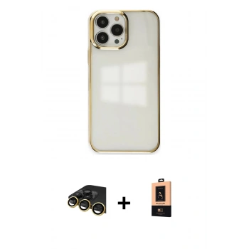 MARSİLYAN™- iPhone 13 Pro Max Kılıf Doruk Doku Prime - Şeffaf Maxco Cam Ekran Koruyucu + Raze Metal Kamera Lens - GD
