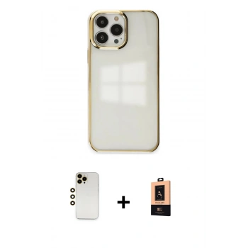 MARSİLYAN™- iPhone 13 Pro Max Kılıf Doruk Doku Prime - Şeffaf Maxco Cam Ekran Koruyucu + Shine Kamera Lens - GD