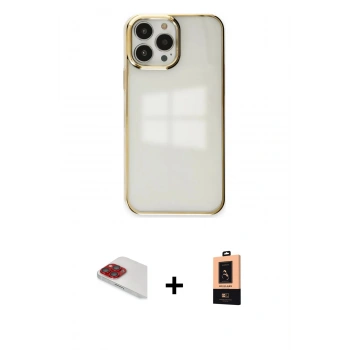 MARSİLYAN™- iPhone 13 Pro Max Kılıf Doruk Doku Prime - Şeffaf Maxco Cam Ekran Koruyucu + Pers Alüminyum Kamera Lens - KI