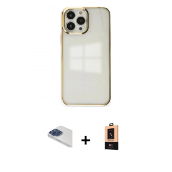 MARSİLYAN™- iPhone 13 Pro Max Kılıf Doruk Doku Prime - Şeffaf Maxco Cam Ekran Koruyucu + Pers Alüminyum Kamera Lens - LT