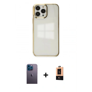 MARSİLYAN™- iPhone 13 Pro Max Kılıf Doruk Doku Prime - Şeffaf Maxco Cam Ekran Koruyucu + Neon Fosforlu Kamera Lens - MI