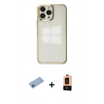 MARSİLYAN™- iPhone 13 Pro Max Kılıf Doruk Doku Prime - Şeffaf Maxco Cam Ekran Koruyucu + Shine Kamera Lens Koruma Cam - MI