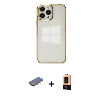MARSİLYAN™- iPhone 13 Pro Max Kılıf Doruk Doku Prime - Şeffaf Maxco Cam Ekran Koruyucu + Renkli Kamera Lens Koruma Cam - PE