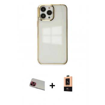 MARSİLYAN™- iPhone 13 Pro Max Kılıf Doruk Doku Prime - Şeffaf Maxco Cam Ekran Koruyucu + Rainbow Kamera Lens Koruma Cam - KI