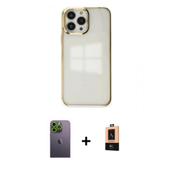 MARSİLYAN™- iPhone 13 Pro Max Kılıf Doruk Doku Prime - Şeffaf Maxco Cam Ekran Koruyucu + Neon Fosforlu Kamera Lens - YL