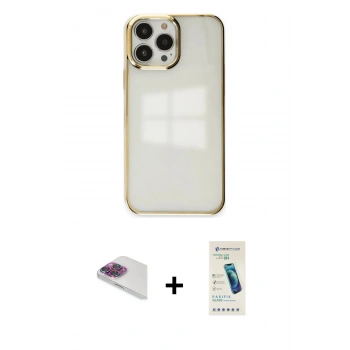 MARSİLYAN™- iPhone 13 Pro Max Kılıf Doruk Doku Prime - Şeffaf Pasifik Cam Ekran Koruyucu + Pers Alüminyum Kamera Lens - GI