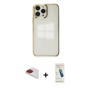 MARSİLYAN™- iPhone 13 Pro Max Kılıf Doruk Doku Prime - Şeffaf Pasifik Cam Ekran Koruyucu + Pers Alüminyum Kamera Lens - KI
