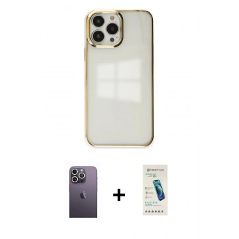 MARSİLYAN™- iPhone 13 Pro Max Kılıf Doruk Doku Prime - Şeffaf Pasifik Cam Ekran Koruyucu + Neon Fosforlu Kamera Lens - BZ