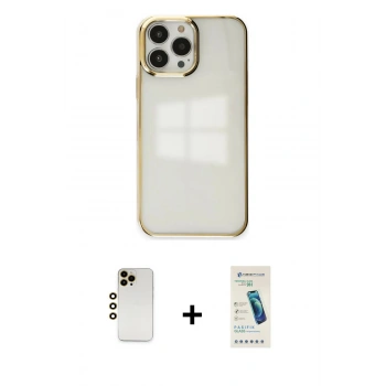 MARSİLYAN™- iPhone 13 Pro Max Kılıf Doruk Doku Prime - Şeffaf Pasifik Cam Ekran Koruyucu + Shine Kamera Lens - GD