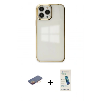 MARSİLYAN™- iPhone 13 Pro Max Kılıf Doruk Doku Prime - Şeffaf Pasifik Cam Ekran Koruyucu + Renkli Kamera Lens Koruma Cam - TU