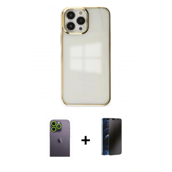 MARSİLYAN™- iPhone 13 Pro Max Kılıf Doruk Doku Prime - Siyah 3D Antistatik Hayalet Cam Ekran Koruyucu + Neon Fosforlu Kamera Lens - YL