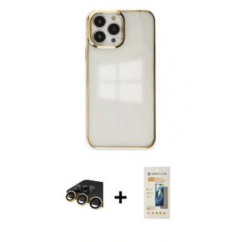 MARSİLYAN™- iPhone 13 Pro Max Kılıf Doruk Doku Prime - Siyah 6D Mat Seramik Hayalet Nano Ekran Koruyucu + Raze Metal Kamera Lens - GD