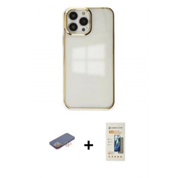 MARSİLYAN™- iPhone 13 Pro Max Kılıf Doruk Doku Prime - Siyah 6D Mat Seramik Hayalet Nano Ekran Koruyucu + Renkli Kamera Lens Koruma Cam - TU