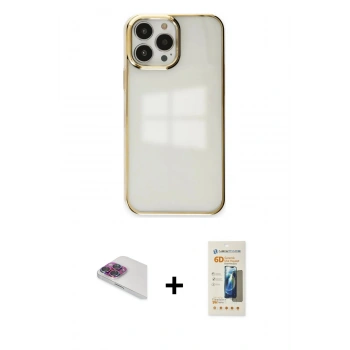 MARSİLYAN™- iPhone 13 Pro Max Kılıf Doruk Doku Prime - Siyah 6D Mat Seramik Hayalet Nano Ekran Koruyucu + Pers Alüminyum Kamera Lens - GI