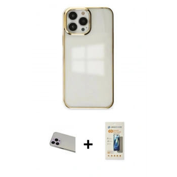 MARSİLYAN™- iPhone 13 Pro Max Kılıf Doruk Doku Prime - Siyah 6D Mat Seramik Hayalet Nano Ekran Koruyucu + Rainbow Kamera Lens Koruma Cam - MR