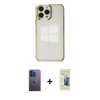 MARSİLYAN™- iPhone 13 Pro Max Kılıf Doruk Doku Prime - Siyah 6D Mat Seramik Hayalet Nano Ekran Koruyucu + Neon Fosforlu Kamera Lens - MI