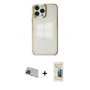 MARSİLYAN™- iPhone 13 Pro Max Kılıf Doruk Doku Prime - Siyah 6D Mat Seramik Hayalet Nano Ekran Koruyucu + Rainbow Kamera Lens Koruma Cam - MI
