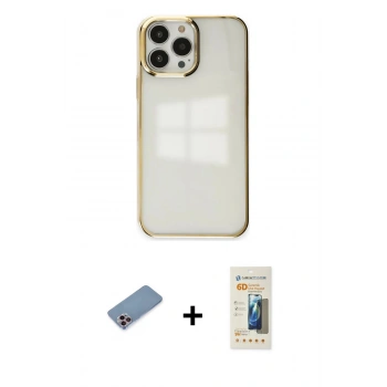 MARSİLYAN™- iPhone 13 Pro Max Kılıf Doruk Doku Prime - Siyah 6D Mat Seramik Hayalet Nano Ekran Koruyucu + Shine Kamera Lens Koruma Cam - PE