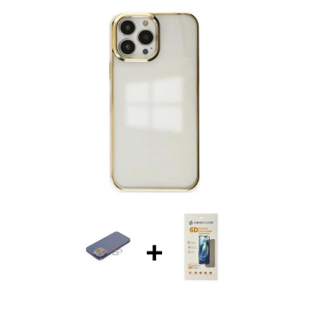 MARSİLYAN™- iPhone 13 Pro Max Kılıf Doruk Doku Prime - Siyah 6D Mat Seramik Hayalet Nano Ekran Koruyucu + Renkli Kamera Lens Koruma Cam - PE