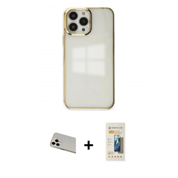 MARSİLYAN™- iPhone 13 Pro Max Kılıf Doruk Doku Prime - Siyah 6D Mat Seramik Hayalet Nano Ekran Koruyucu + Rainbow Kamera Lens Koruma Cam - BZ