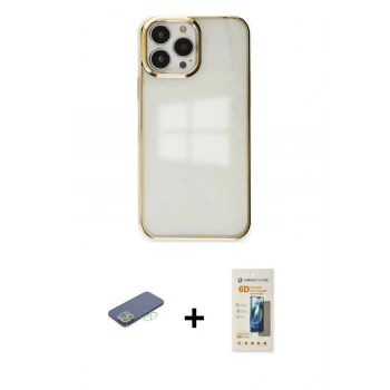 MARSİLYAN™- iPhone 13 Pro Max Kılıf Doruk Doku Prime - Siyah 6D Mat Seramik Hayalet Nano Ekran Koruyucu + Renkli Kamera Lens Koruma Cam - YL