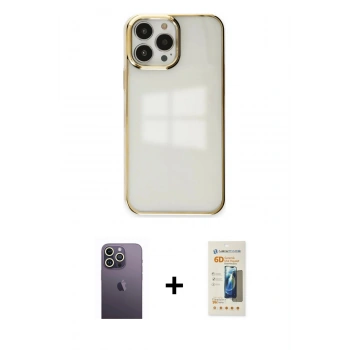 MARSİLYAN™- iPhone 13 Pro Max Kılıf Doruk Doku Prime - Siyah 6D Mat Seramik Hayalet Nano Ekran Koruyucu + Neon Fosforlu Kamera Lens - BZ