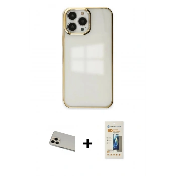 MARSİLYAN™- iPhone 13 Pro Max Kılıf Doruk Doku Prime - Siyah 6D Mat Seramik Hayalet Nano Ekran Koruyucu + Rainbow Kamera Lens Koruma Cam - REGD