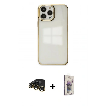 MARSİLYAN™- iPhone 13 Pro Max Kılıf Doruk Doku Prime - Siyah Bilvis 3D Cam Ekran Koruyucu + Raze Metal Kamera Lens - GD
