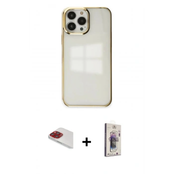 MARSİLYAN™- iPhone 13 Pro Max Kılıf Doruk Doku Prime - Siyah Bilvis 3D Cam Ekran Koruyucu + Pers Alüminyum Kamera Lens - KI