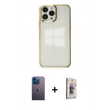 MARSİLYAN™- iPhone 13 Pro Max Kılıf Doruk Doku Prime - Siyah Bilvis 3D Cam Ekran Koruyucu + Neon Fosforlu Kamera Lens - MI