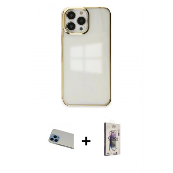 MARSİLYAN™- iPhone 13 Pro Max Kılıf Doruk Doku Prime - Siyah Bilvis 3D Cam Ekran Koruyucu + Rainbow Kamera Lens Koruma Cam - MI