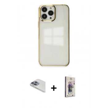 MARSİLYAN™- iPhone 13 Pro Max Kılıf Doruk Doku Prime - Siyah Bilvis 3D Cam Ekran Koruyucu + Pers Alüminyum Kamera Lens - SABE