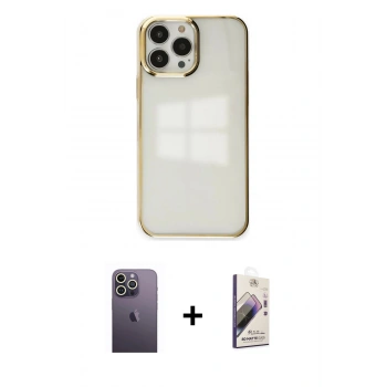 MARSİLYAN™- iPhone 13 Pro Max Kılıf Doruk Doku Prime - Siyah Bilvis 3D Mat Cam Ekran Koruyucu + Neon Fosforlu Kamera Lens - BZ