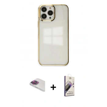 MARSİLYAN™- iPhone 13 Pro Max Kılıf Doruk Doku Prime - Siyah Bilvis 3D Mat Cam Ekran Koruyucu + Pers Alüminyum Kamera Lens - GI