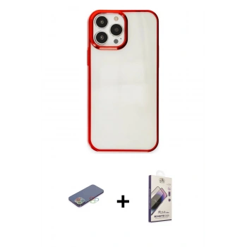 MARSİLYAN™- iPhone 13 Pro Max Kılıf Doruk Doku Prime - Siyah Bilvis 3D Mat Cam Ekran Koruyucu + Renkli Kamera Lens Koruma Cam - MI