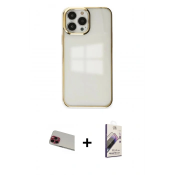 MARSİLYAN™- iPhone 13 Pro Max Kılıf Doruk Doku Prime - Siyah Bilvis 3D Mat Cam Ekran Koruyucu + Rainbow Kamera Lens Koruma Cam - KI
