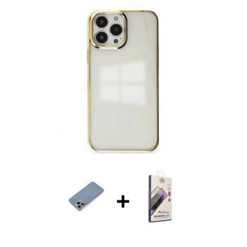 MARSİLYAN™- iPhone 13 Pro Max Kılıf Doruk Doku Prime - Siyah Bilvis 3D Mat Cam Ekran Koruyucu + Shine Kamera Lens Koruma Cam - GI