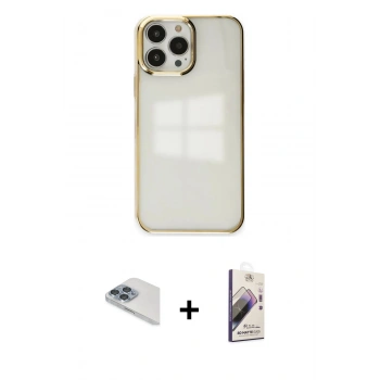 MARSİLYAN™- iPhone 13 Pro Max Kılıf Doruk Doku Prime - Siyah Bilvis 3D Mat Cam Ekran Koruyucu + Pers Alüminyum Kamera Lens - SABE