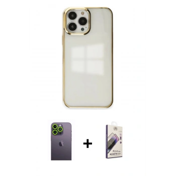 MARSİLYAN™- iPhone 13 Pro Max Kılıf Doruk Doku Prime - Siyah Bilvis 3D Mat Cam Ekran Koruyucu + Neon Fosforlu Kamera Lens - YL
