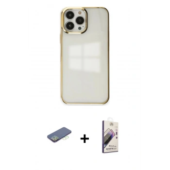 MARSİLYAN™- iPhone 13 Pro Max Kılıf Doruk Doku Prime - Siyah Bilvis 3D Mat Cam Ekran Koruyucu + Renkli Kamera Lens Koruma Cam - YL