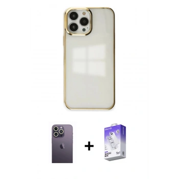 MARSİLYAN™- iPhone 13 Pro Max Kılıf Doruk Doku Prime - Siyah Bilvis 5in1 3D Magic Cam Ekran Koruyucu + Neon Fosforlu Kamera Lens - BZ