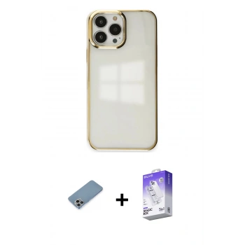 MARSİLYAN™- iPhone 13 Pro Max Kılıf Doruk Doku Prime - Siyah Bilvis 5in1 3D Magic Cam Ekran Koruyucu + Shine Kamera Lens Koruma Cam - GI