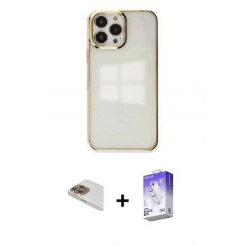 MARSİLYAN™- iPhone 13 Pro Max Kılıf Doruk Doku Prime - Siyah Bilvis 5in1 3D Magic Cam Ekran Koruyucu + Pers Alüminyum Kamera Lens - GD
