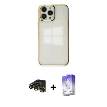 MARSİLYAN™- iPhone 13 Pro Max Kılıf Doruk Doku Prime - Siyah Bilvis 5in1 3D Magic Cam Ekran Koruyucu + Raze Metal Kamera Lens - GD